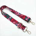 Adjustable crossbody shoulder strap with pink floral pattern and gold metal lobster clasps - Red Floral