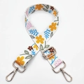 Floral print wide canvas shoulder strap for handbags with gold metal lobster clasps - White & Yellow Floral