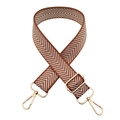 Bandoulière réglable de 3,8cm en jacquard avec motif chevron marron blanc et mousquetons dorés - Boucle Dorée / Marron