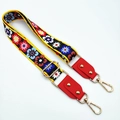 Correa ancha ajustable con bordado floral y ganchos dorados para bolsos de mujer - Hebilla Dorada / Flores Coloridas + Rojo
