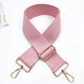 Detailed view of pink wide woven strap with adjustable golden hardware and lobster clasps - Light Pink