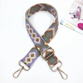 Ethnic geometric embroidery replacement bag strap with gold metal buckles on white background - Gold Buckle / Purple Green Brown