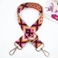 Bohemian style colorful geometric jacquard bag strap with gold metal swivel lobster clasps - Gold Buckle / Rose Pink Orange Black