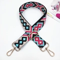 Detail of bohemian geometric jacquard bag strap with gold metal buckles and clips - Gold Buckle / Black Blue Rose Pink