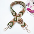 Detail of adjustable bohemian woven shoulder strap with green and brown geometric patterns - Nude Pink Green Brown