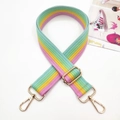 Adjustable rainbow striped canvas bag strap with elegant gold hardware and hooks - Gold Buckle / Pink Yellow Light Green