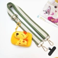 Detail of green and white striped wide strap with gold clips and giraffe plush coin purse - Strap + Cartoon Bag + Phone Gasket / Green