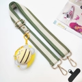 Green stripe canvas bag strap with golden buckles and cute plush bee coin purse - Green Stripe With Bee Plush Pouch And Phone Gasket