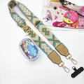 Bohemian style phone strap with a detachable pouch and gold alloy hooks in a flat lay view - Khaki Blue Green (With Pouch Set)