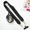 Adjustable black phone strap with gold hardware and a clear oval coin pouch detail - Solid Black (With Pouch Set)