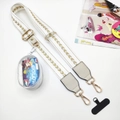 Detail view of adjustable wide phone strap with golden arrow pattern and small PVC coin pouch - White Gold Arrow (With Pouch Set)