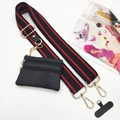 Adjustable black and red striped crossbody strap with small leather pouch and phone patch - Black Stripe With PU Pouch And Phone Gasket