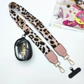Detail of leopard print phone strap with pink leather and clear round coin purse - Pink Leopard (With Pouch Set)