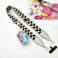 Close-up of adjustable phone strap with geometric patterns and transparent coin pouch - Beige Black Arrow (With Pouch Set)