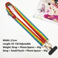 Rainbow striped phone crossbody strap with adjustable gold buckle and black phone patch - Strap + Patch (Without Bag)
