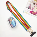Rainbow striped crossbody phone lanyard with a clear PVC mini bag and gold metal hardware - Gold Buckle / Strap + White Clear Bag + Patch