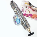 Bohemian style woven wide crossbody phone strap with golden carabiner and clear card pouch - Pinkish Blue With White Pouch And Gasket