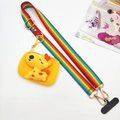 Rainbow woven crossbody phone strap with cute yellow giraffe plush coin purse and metal hooks - Gold Buckle / Strap + Cartoon Deer Bag + Patch
