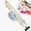 Adjustable woven phone strap set with cream fringe, gold hardware and mini PVC pouch - Gold Buckle / Off-White With White Pouch And Gasket