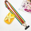 Rainbow crossbody phone strap with plush yellow starfish pouch and metal clasp detail - Strap + Starfish Bag + Patch