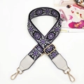 Close-up of bohemian jacquard bag strap with purple floral pattern and golden metal hardware - Gunmetal Buckle / Light Purple & White