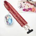 Multifunctional wide woven shoulder strap set with mini transparent pouch and phone patch - Red With White Pouch And Gasket