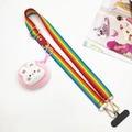 Rainbow crossbody phone strap set with pink plush bunny coin purse and metal hooks - Strap + Pink Rabbit Bag + Patch