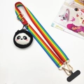 Rainbow phone lanyard strap with cute panda plush charm and adjustable metal hooks - Strap + Panda Bag + Patch