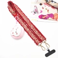 Bandoulière en tweed rouge et blanc avec pochette ours en peluche rose et patch mobile - Rouge Avec Lapin Blanc Et Patch