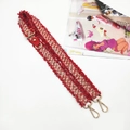 Detail of red and white tweed bag strap with fringe edges and golden swivel hooks - Red Strap Single