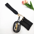 Set de mini bolso de muñeca negro con correa de leopardo, monedero y portatarjetas - Estampado de leopardo