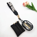 Minijuego de bolso de muñeca portátil con cordón geométrico y monedero de cuero negro - Triángulo Geométrico