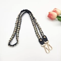 Ethnic style woven purse strap with pearls and gold lobster clasps for handbags - Black / 100cm