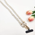 Elegant white woven phone strap with pearl accents and gold metal hooks for cross-body use - White with Spacer / 100cm