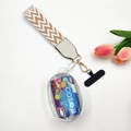 Multifunctional phone lanyard with woven strap and clear mini pouch in beige and white - W Khaki