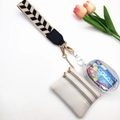 Detail of multi-functional wrist bag set with wide strap, mini coin pouch and transparent case - Khaki White Bag