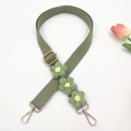 Olive green floral purse strap with daisy crochet detail and gold metal hardware - Green Strap With Green Flowers