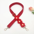 Detail of red floral woven strap with handmade crochet flowers and gold lobster clasps - Gold Clasp / Red Strap With Red Flowers