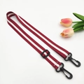Adjustable red and white striped nylon strap with black plastic swivel hooks - Wine Red + Black Buckle