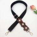 Adjustable black bag strap with brown crochet flowers and gold metal lobster clasps - Gold Clasp / Black Strap With Coffee Flowers