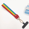 Rainbow woven polyester wrist strap with gold spring buckle and black PVC phone connector pad - Short Rainbow (With Phone Patch)