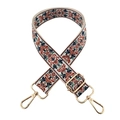 Close-up of ethnic style embroidered replacement bag strap with golden metal swivel hooks - Brown Deep Blue