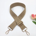 Detail of adjustable khaki chevron woven strap with polished gold lobster clasps - Khaki