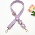 Handmade bohemian purple woven bag strap with crochet daisy flowers and golden hooks - Gold Buckle / Light Purple