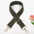 Detail of army green woven strap with MK pattern and gold metal hooks for handbags - Army Green