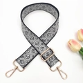 Adjustable black and white geometric woven bag strap with light gold metal hardware - Gold Buckle / Black Base Grey Bow