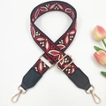 Ethnic style woven replacement strap with red floral patterns and gold metal lobster clasps - Red on Black