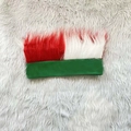 Christmas themed headband featuring long red and white plush faux fur on a green elastic base - Tricolor Mohawk Style (1154A)
