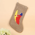 Vintage Weihnachtsstrumpf aus Jute mit Mondfigur-Applikation und Aufhängeschlaufe - Naturleinen Rote Hexe