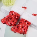 Chaussette de Noël rouge à paillettes avec bordure en peluche blanche et attache - Rouge